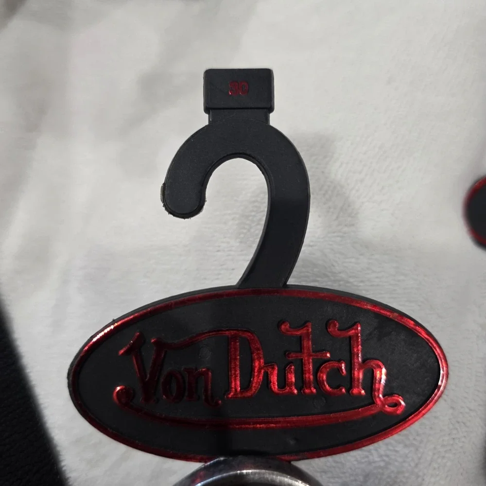 Von Dutch Men Black Textured Belt Matte Silver Buckle Y2K Nostalgia Staple Sz 30